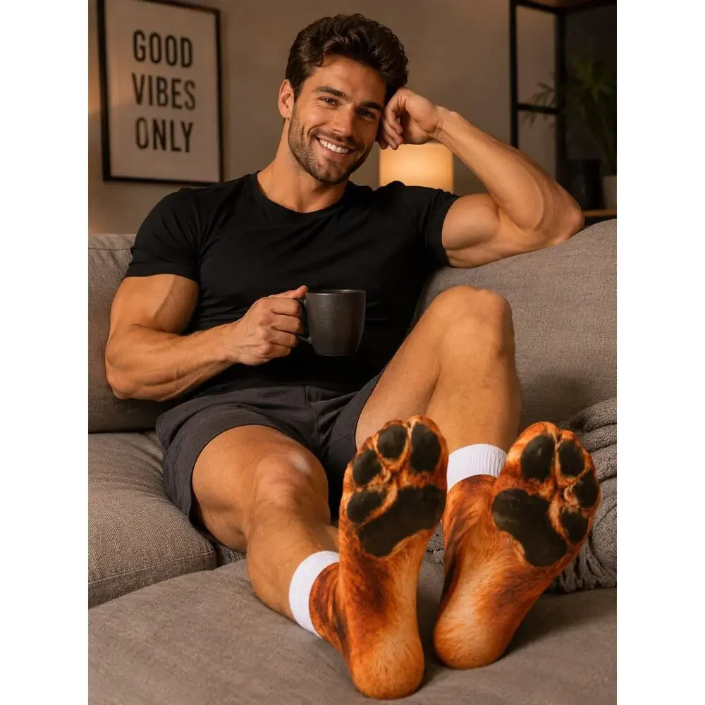 3D Animal Paw Print Crew Socks Novelty Unisex Cozy Socks NWT